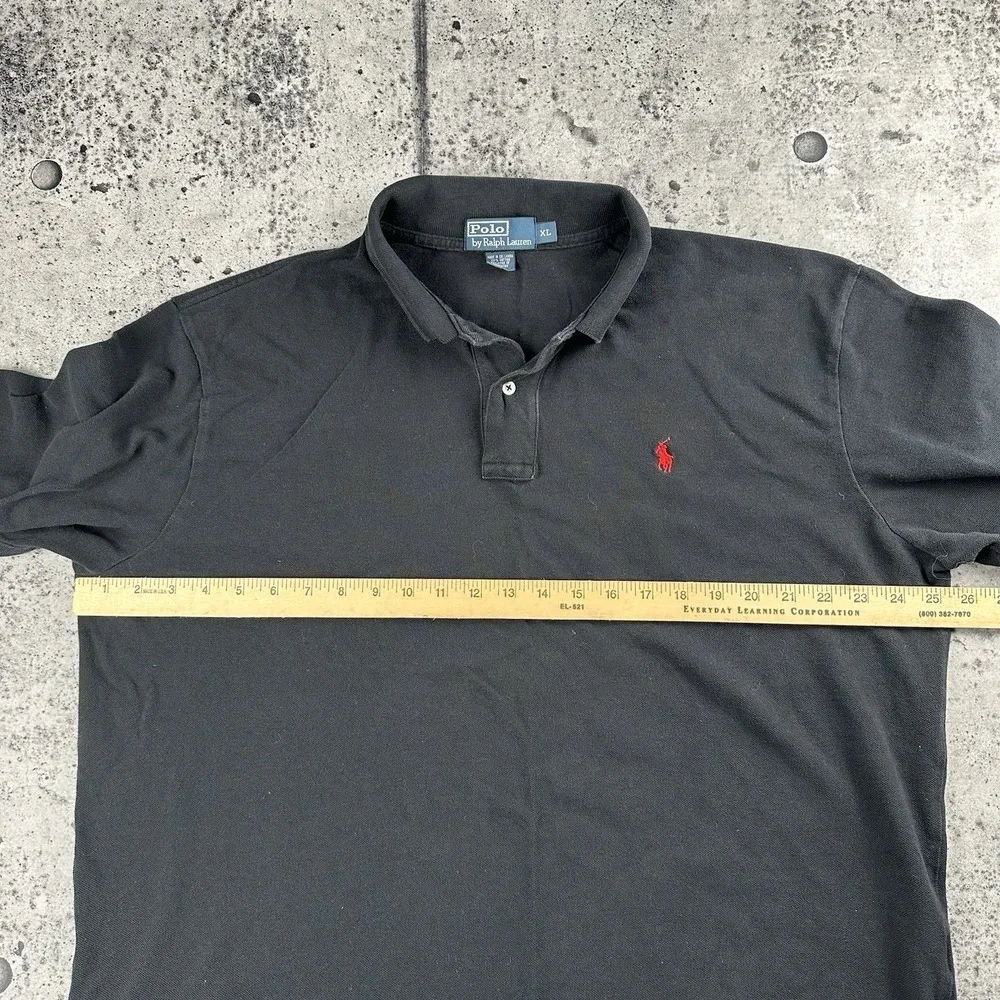 Polo Ralph Lauren Polo Shirt Mens Large Black Long Sleeve Red Pony Logo rugby - Picture 4 of 5